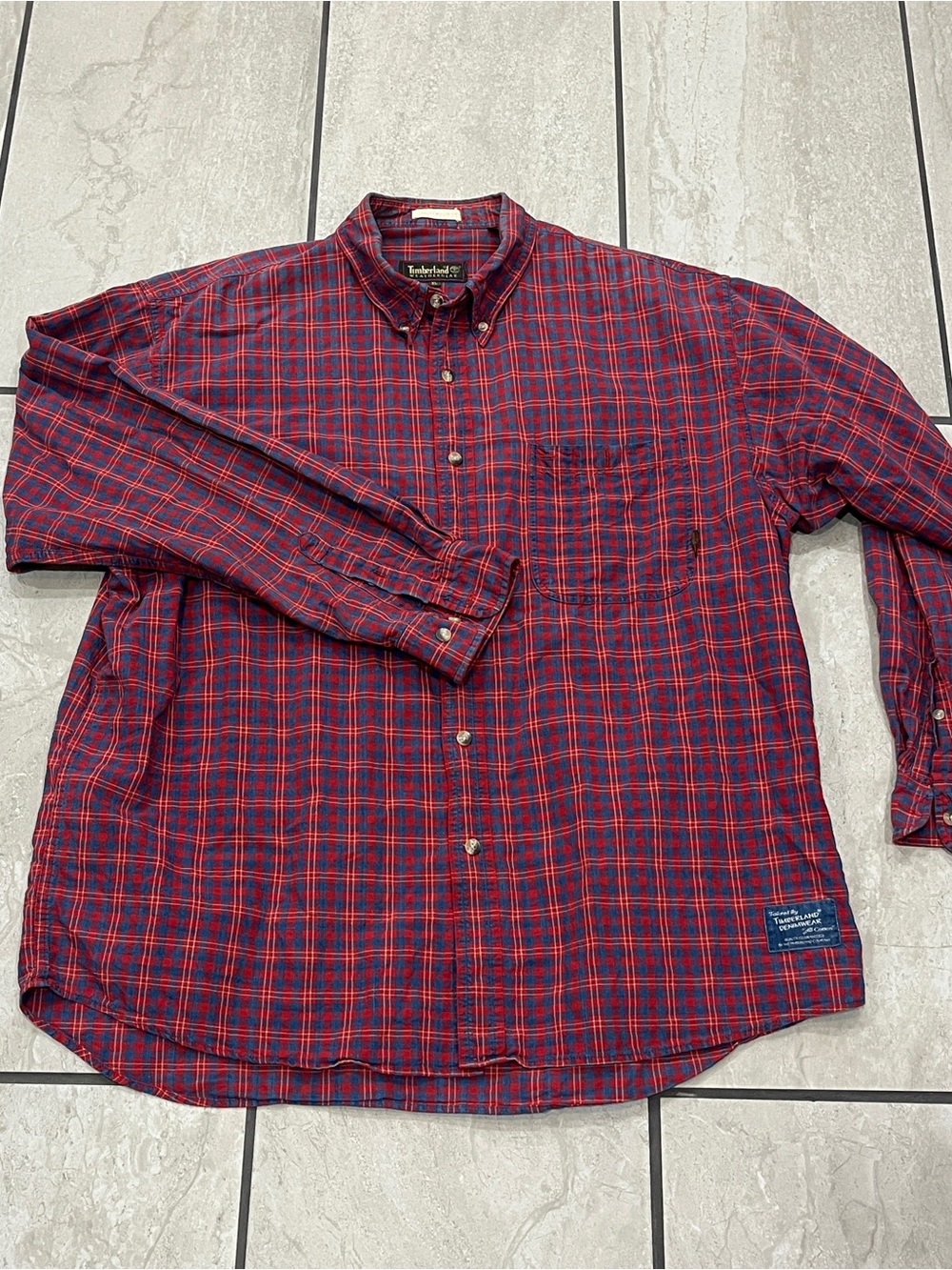 Vintage Timberland Men’s Red Plaid Button-Down Shirt weathergear